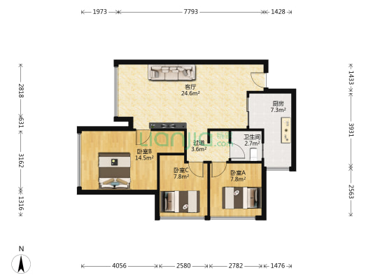 新景鼎南川宇 3室1厅1卫 79平方