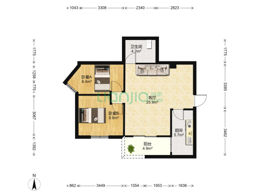 七星天兴花园 2室1厅1卫 75平方