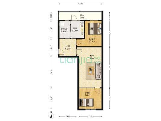 松辉小区二期 2室1厅1卫 80平方