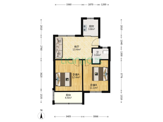 法院宿舍 2室1厅1卫 58平方