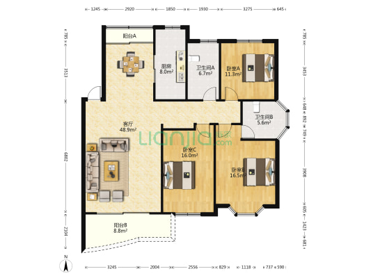 宝业 · 城市花园 3室1厅2卫 145平方