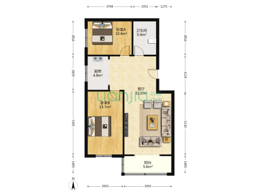 七里河区人防办家属楼 2室1厅1卫 94平方
