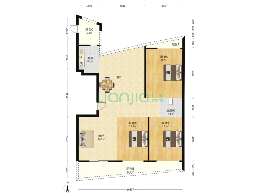 日出东方海韵 3室1厅1卫 145平方
