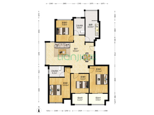 水榭花都苑 4室1厅2卫 131平方