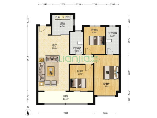 招商局中心·臻境西园 3室1厅2卫 118平方