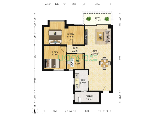 翠锦阁 3室1厅1卫 85平方