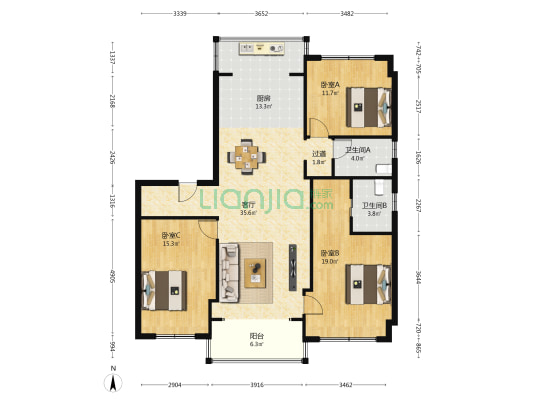 碧桂园泊云间 3室1厅2卫 128平方