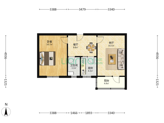 安宁电信局家属院 1室2厅1卫 63平方