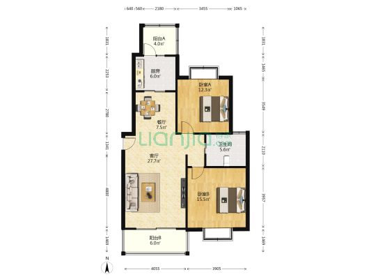 博捷名苑 2室2厅1卫 106平方