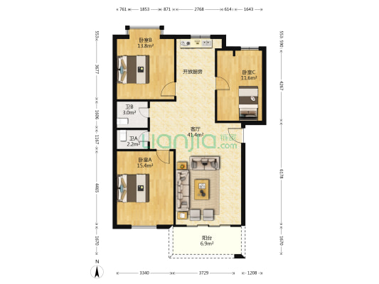 双桥苑 3室1厅2卫 110平方