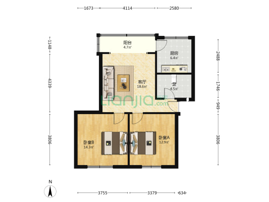 南山植物园路46号 2室1厅1卫 76平方
