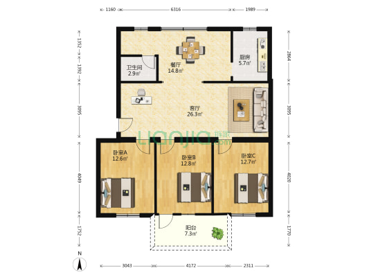 明秀东路163号 3室2厅1卫 112平方