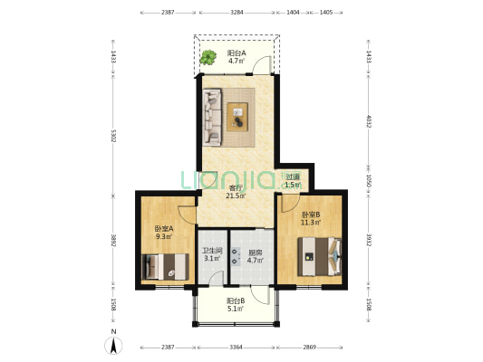 高庙路 2室1厅1卫 84平方