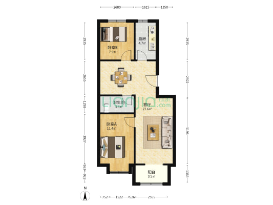 鹏润四季花园 2室1厅1卫 81平方