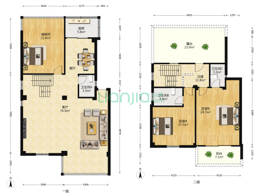佳成公寓 2室1厅3卫 188平方