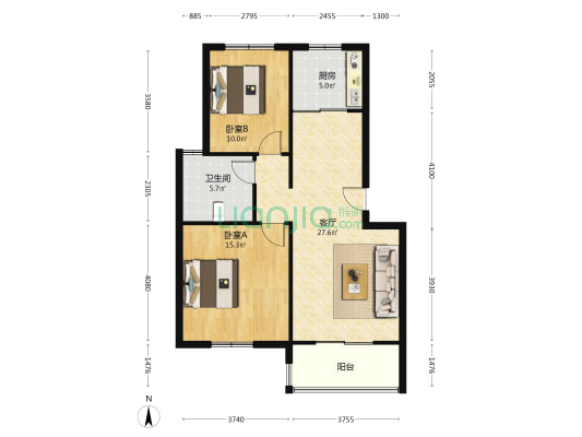 花泾新村 2室1厅1卫 84平方