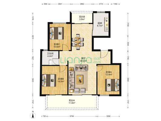 幸福里北郡 3室1厅1卫 117平方