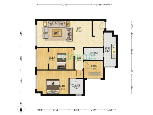 弘阳玖峯 3室1厅2卫 95平方