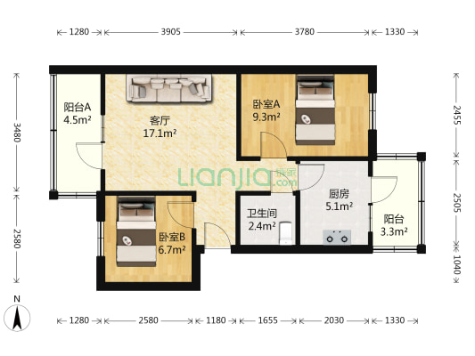 南北通透两居室 满五税费低 停车方便户型方正-户型图