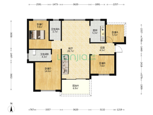 上林苑 4室1厅2卫 106平方