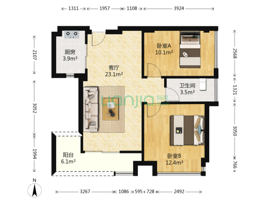南沙城 2室1厅1卫 81平方