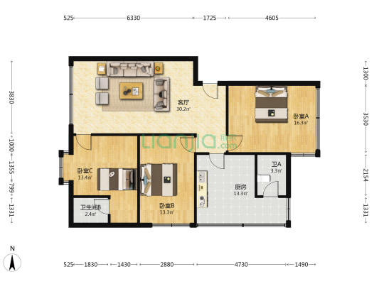 清新大道9号 3室1厅2卫 99平方
