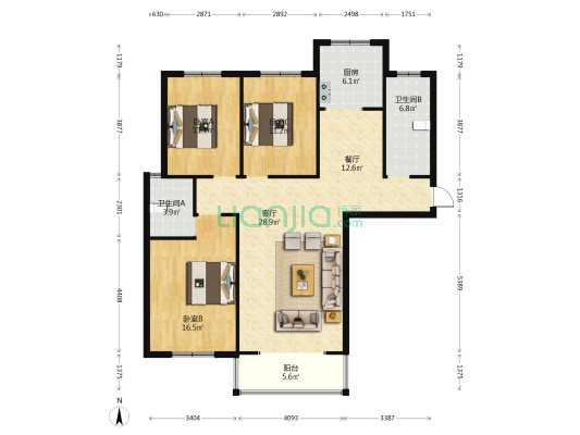 金海明月 3室2厅2卫 130平方