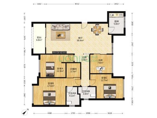 保利山庄海棠 4室1厅2卫 131平方