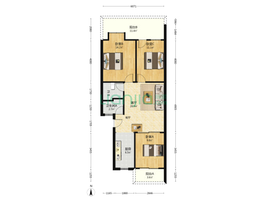 舒柳苑 3室1厅2卫 89平方
