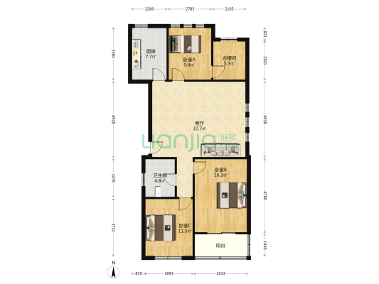 好家名品城 3室1厅1卫 110平方