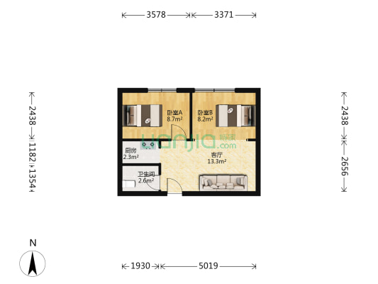 东纬路 2室1厅1卫 54平方