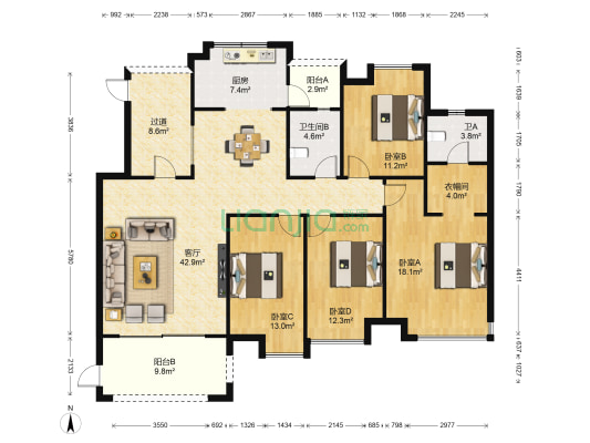 中天富茂轩 4室1厅2卫 165平方