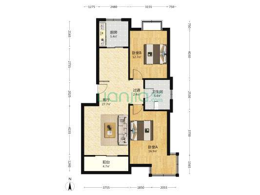 凤城名邸 2室1厅1卫 94平方