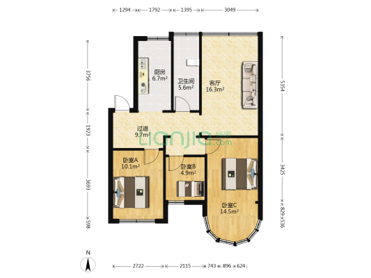 规划局 3室1厅1卫 82平方