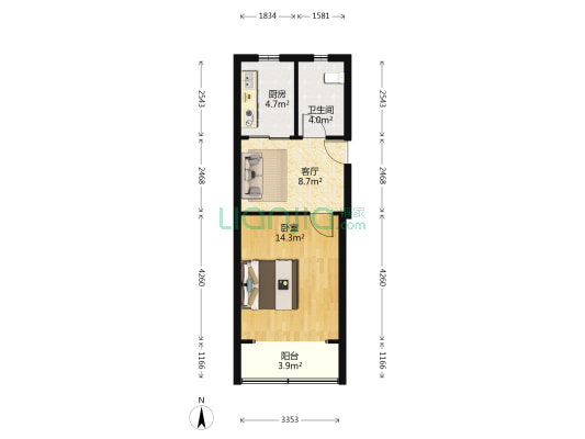 红梅小区(长宁) 1室1厅1卫 47平方