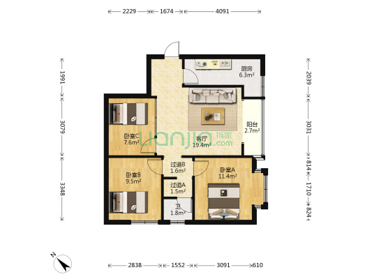 腾龙湾 3室1厅1卫 82平方