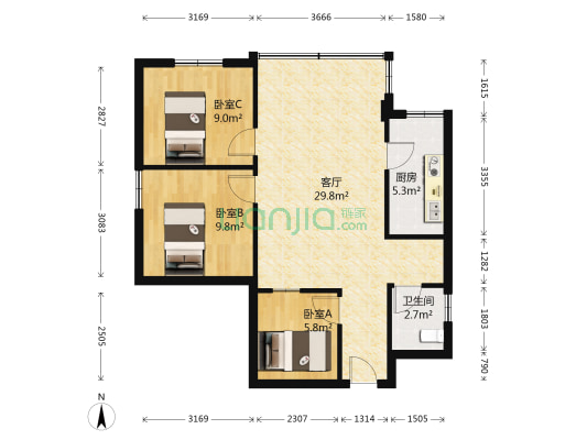 港湾西三街148号大院 3室1厅1卫 78平方