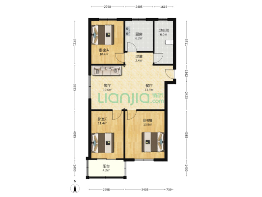 五金配件厂商住楼 3室2厅1卫 95平方