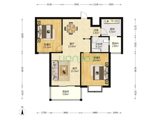 居礼小区 2室2厅1卫 101平方