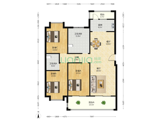 濠江南苑 3室2厅2卫 141平方