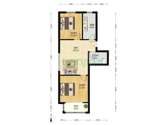 鑫水家园 2室1厅1卫 81平方