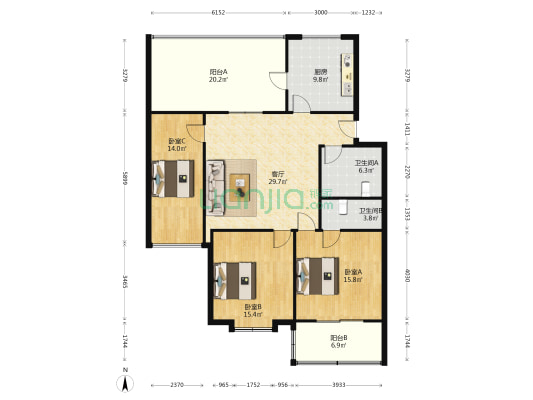 今日家园 3室1厅2卫 118平方