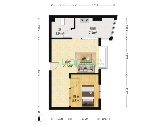 都市风采 1室1厅1卫 64平方