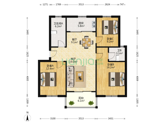 举秀苑 3室2厅2卫 103平方
