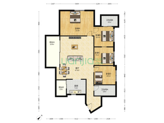 东岸村二期 4室1厅2卫 150平方