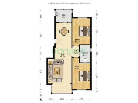 万合新街坊 2室1厅1卫 96平方