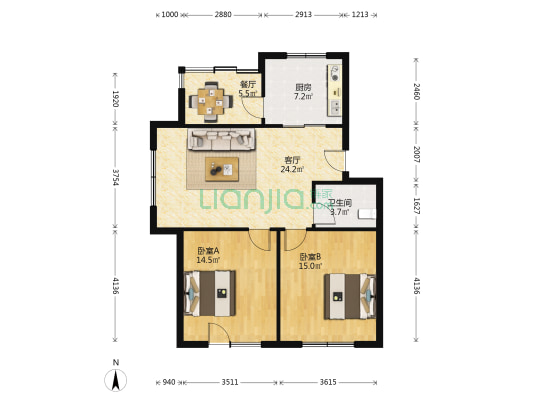 华银怡苑 2室2厅1卫 79平方