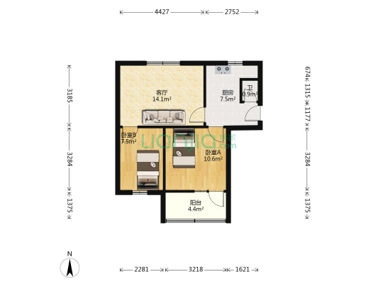 华宫巷9号 2室1厅1卫 55平方
