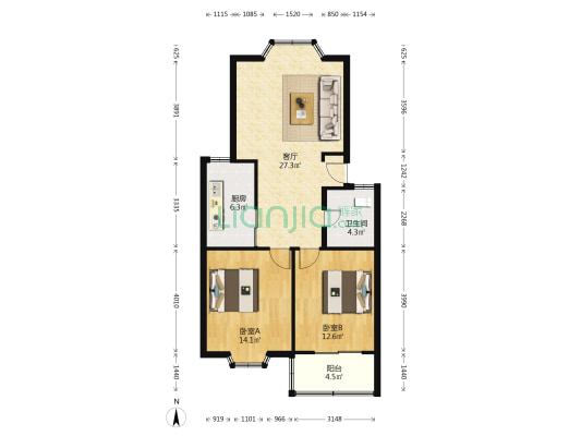 昌安农贸市场 2室1厅1卫 85平方