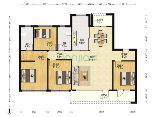 龙湖景粼玖序 4室1厅2卫 146平方